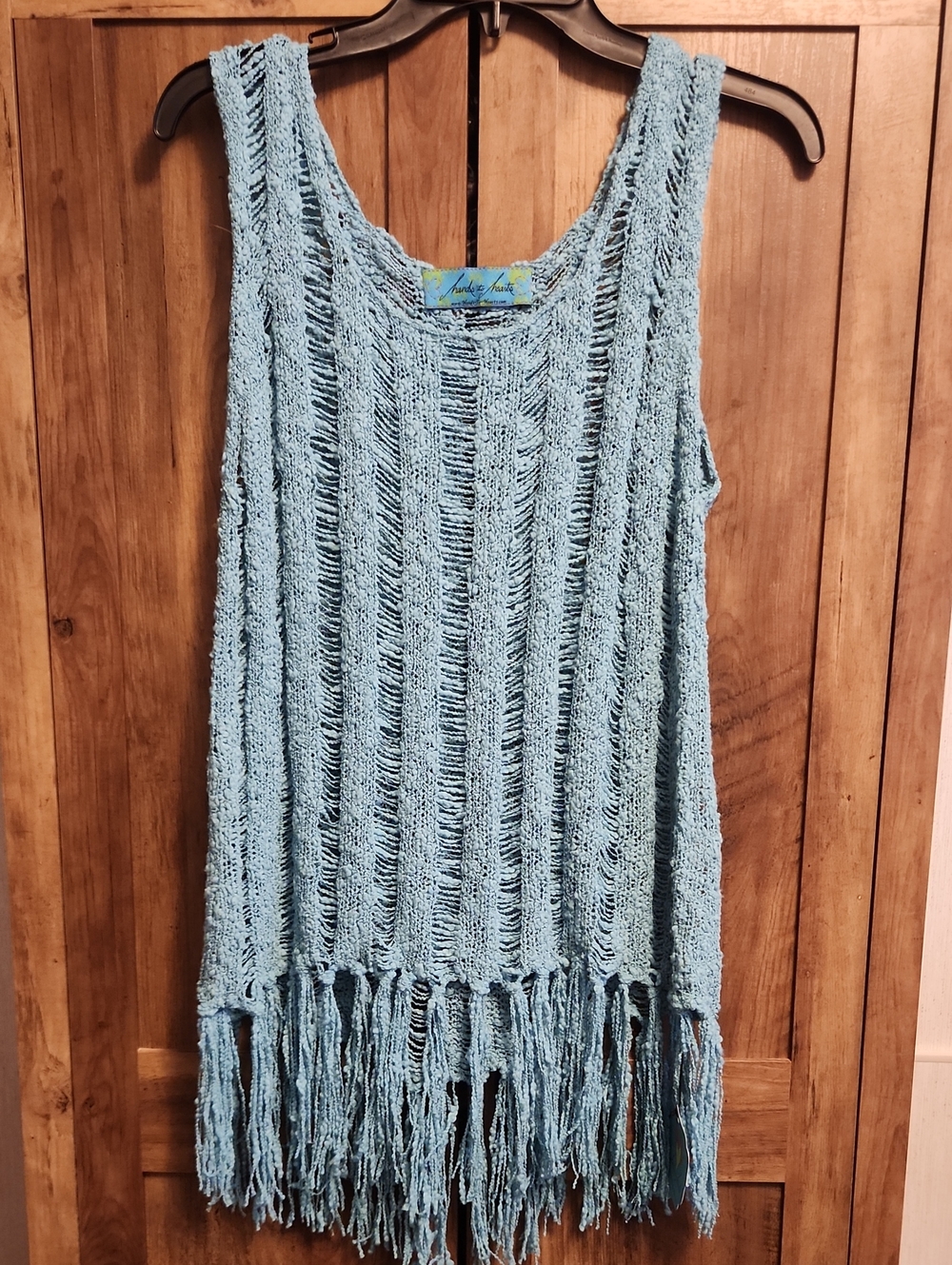 Boho Open Weave Knit Tank Top In Turquoise Layering Piece NWT